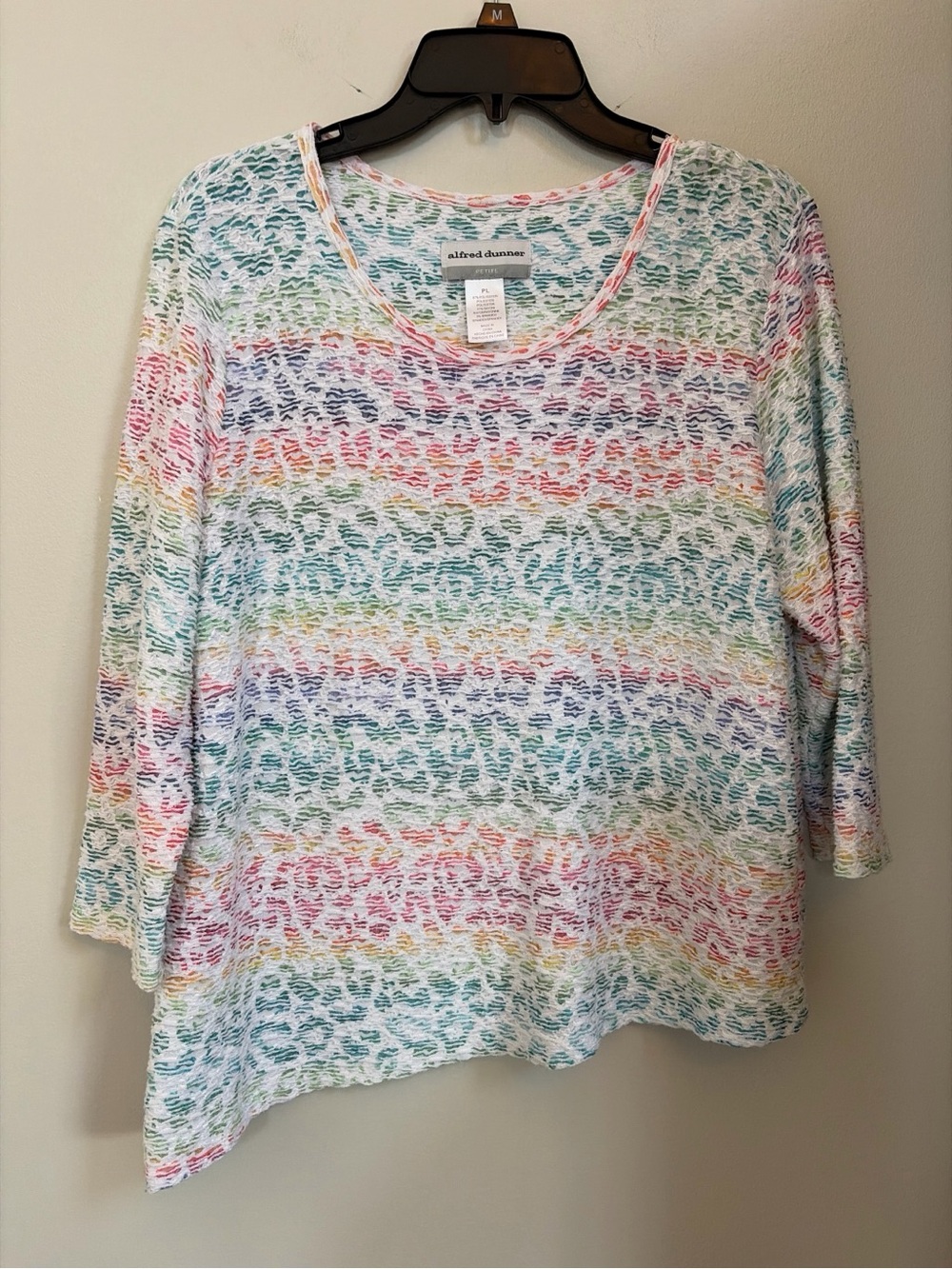 Alfred Dunner Pastel Multicolor Open-Weave Scoop Neck Tunic